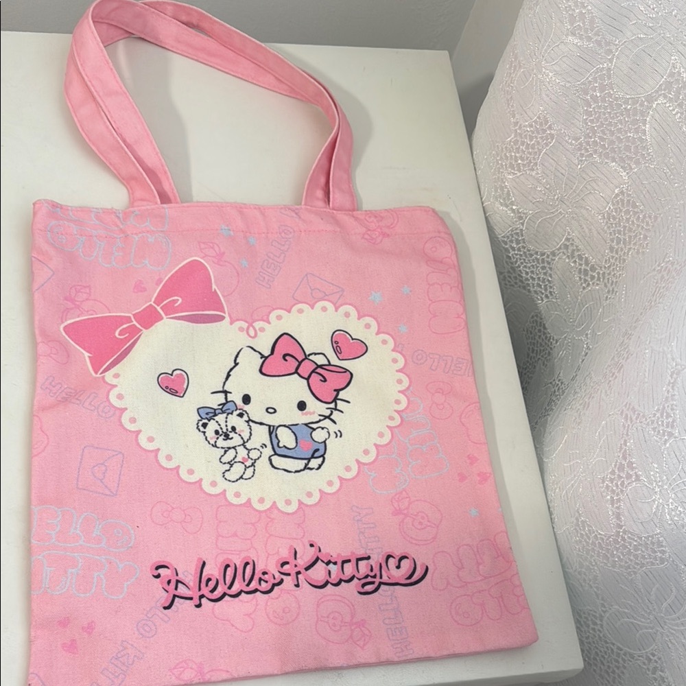 Hello Kitty Pink and White Tote Bag with Bow Accent